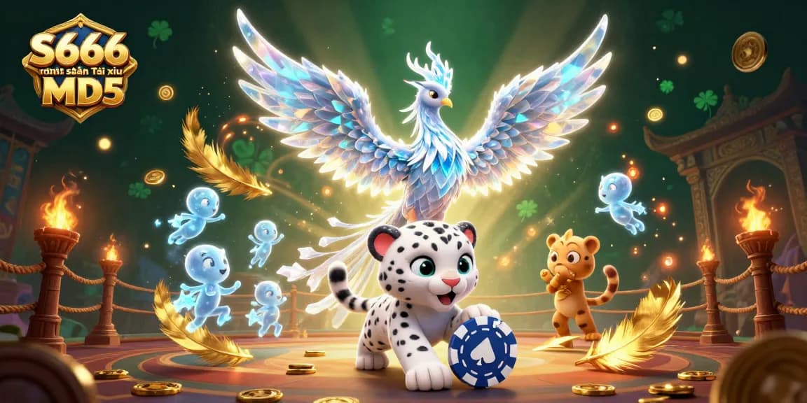 S666 ra mắt sảnh Tài xỉu MD5 showcases vibrant 3D characters in a dynamic casino scene.