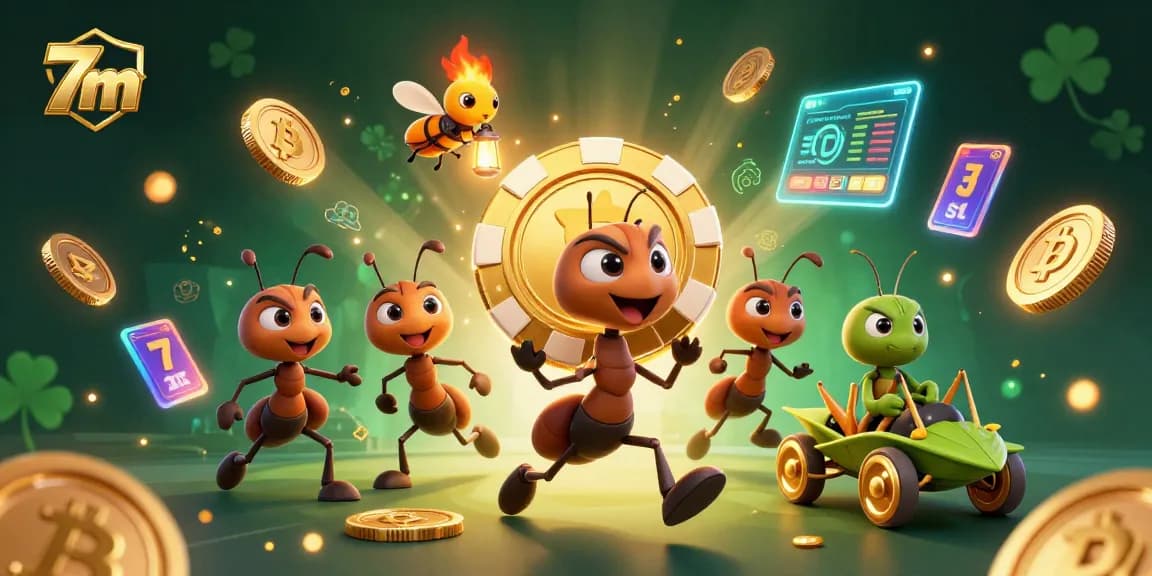 Engage with 7m's thrilling heist scene featuring ants, poker chips, and casino elements.