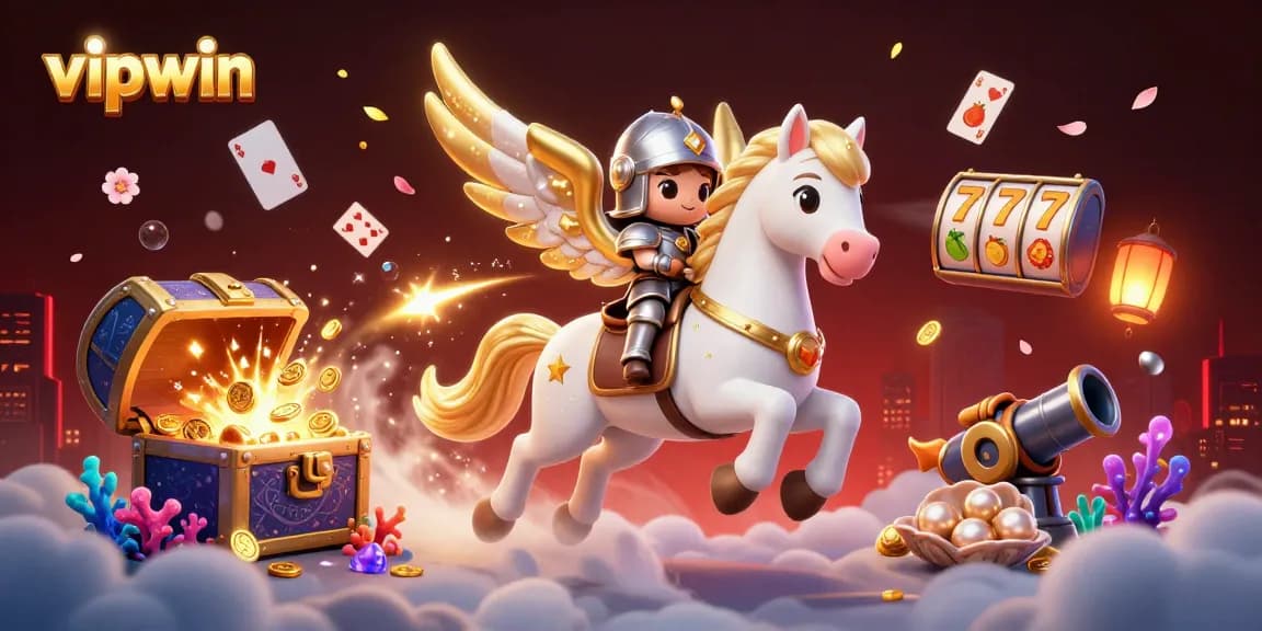 Engage with vipwin's thrilling gaming adventure featuring a celestial horse and exciting casino elements.