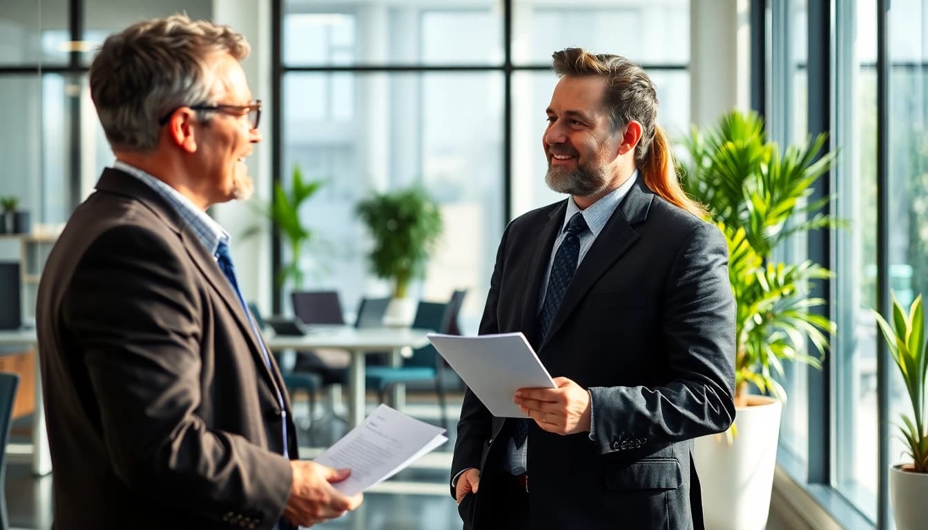 Headhunter führt ein Gespräch mit einem Kandidaten in einem modernen Büro.