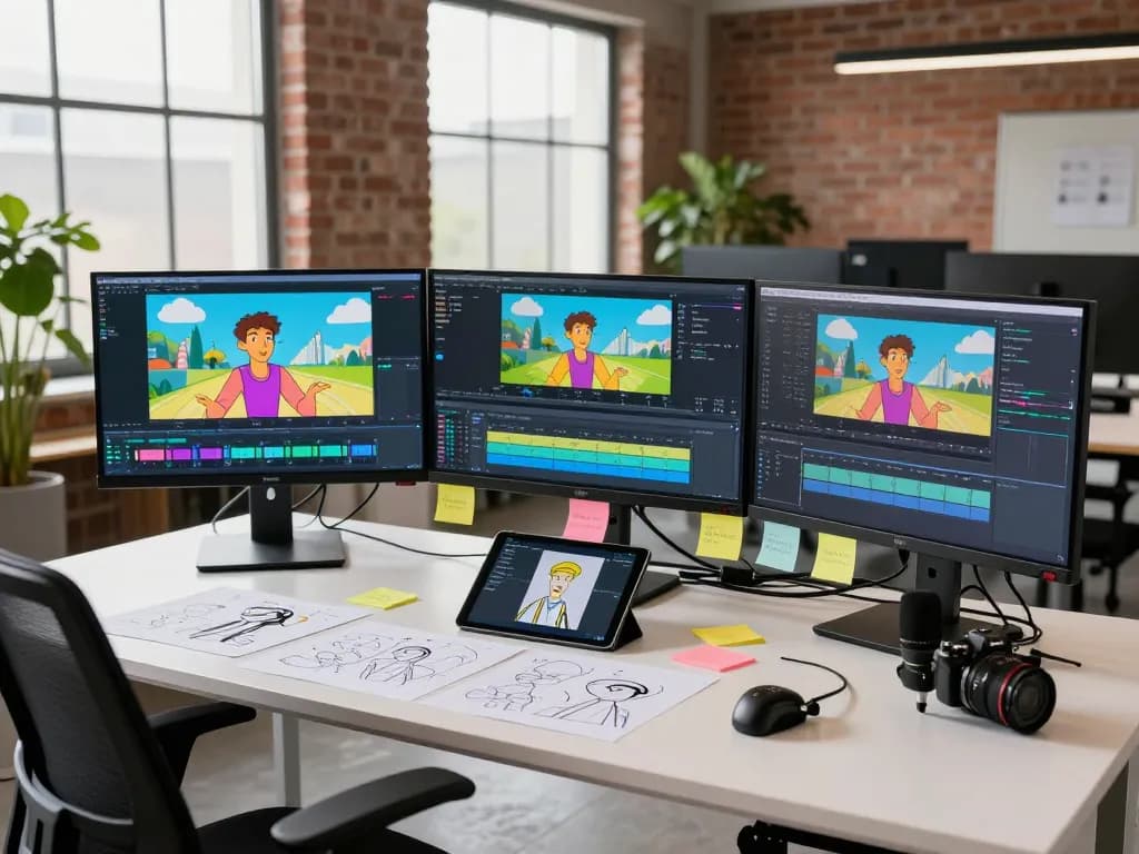 Kling 2.6 motion control showcased in an innovative tech workspace with animated content creation setup.