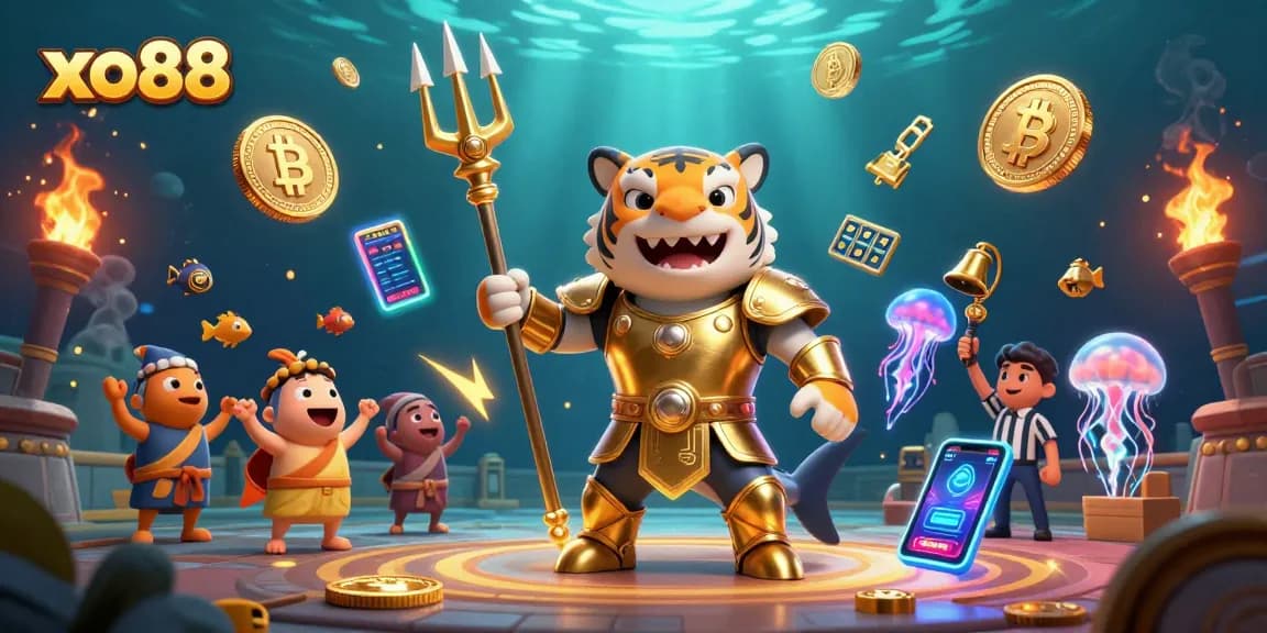 Bet on exciting casino action with xo88, featuring a shark in gladiator armor surrounded by crypto elements.