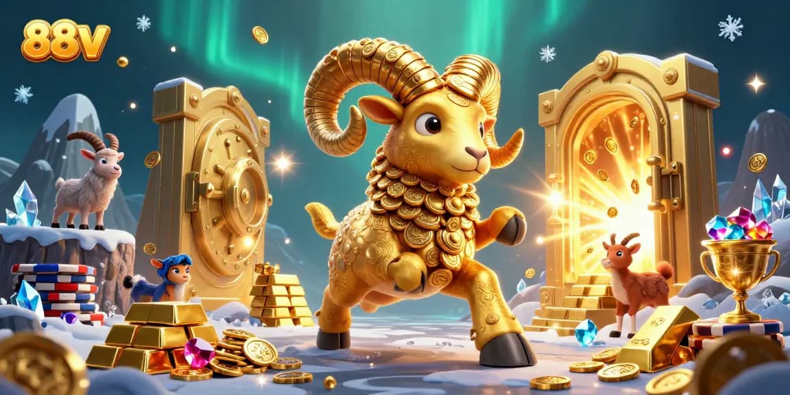 Experience the thrilling charge of the 88vv golden ram in a vibrant casino treasure scene.