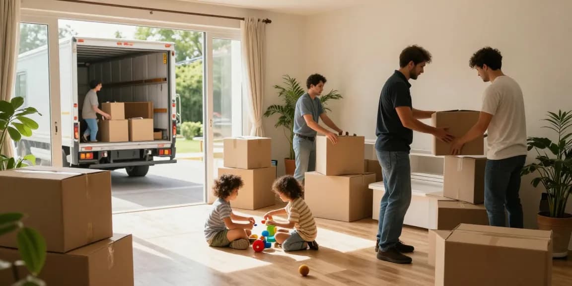 Umzugsfirma Konstanz: Professionelle Umzugshelfer organisieren den Umzug einer Familie in ein neues Zuhause.