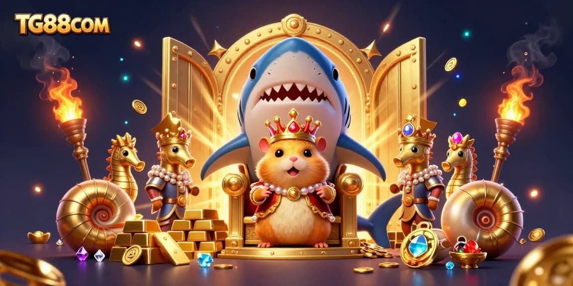 Experience thrilling gaming at TG88COM with a fierce golden hamster king in a treasure-filled casino.