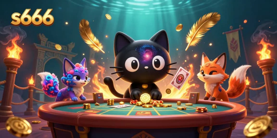 Engage with thrilling casino action at s666, featuring a cosmic table and vibrant characters.
