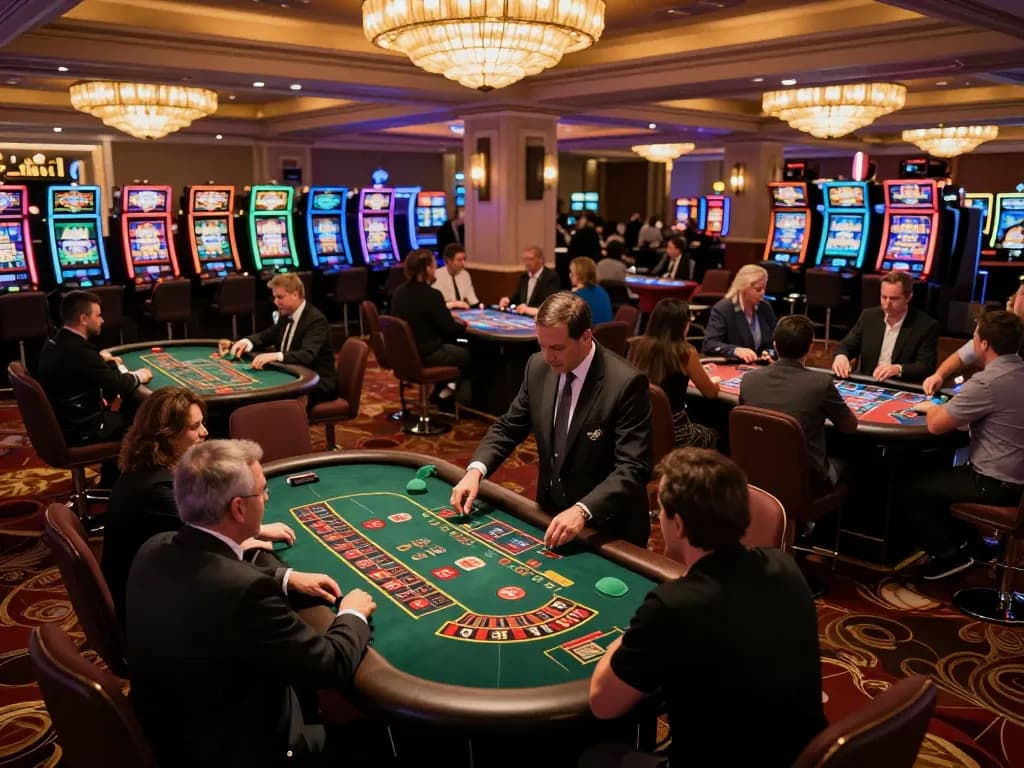 Engaging scene at the casino featuring players betting strategically at 33winn tables with vibrant decor.