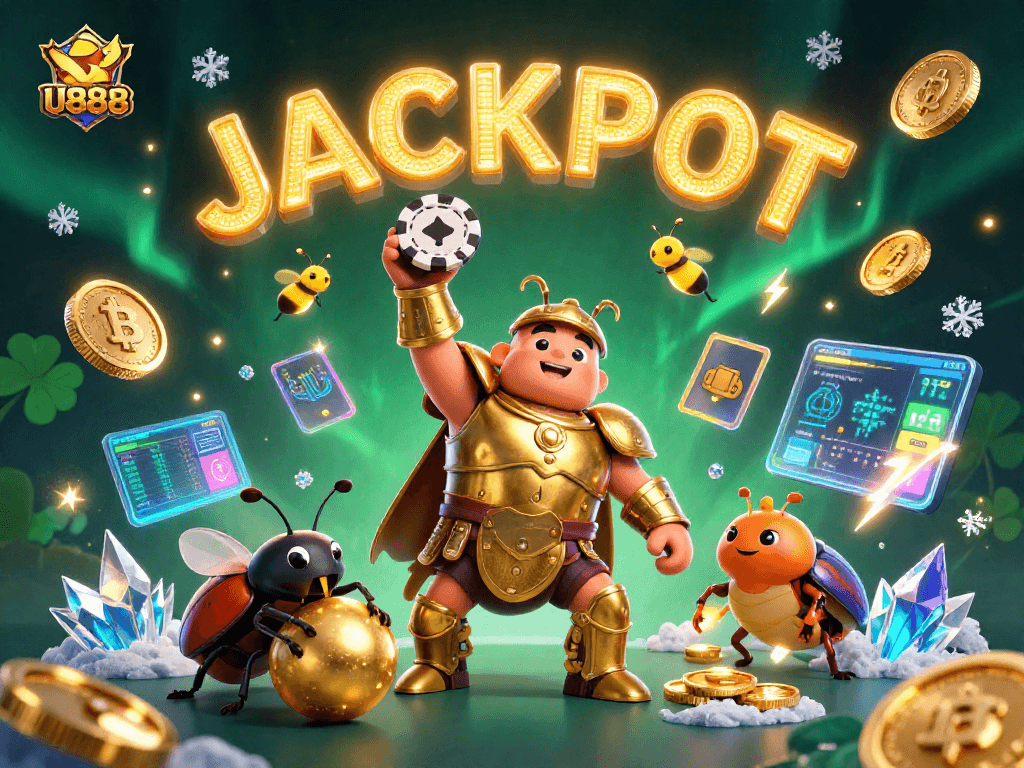 Experience thrilling jackpots with U888 in this vibrant illustration of casino excitement.