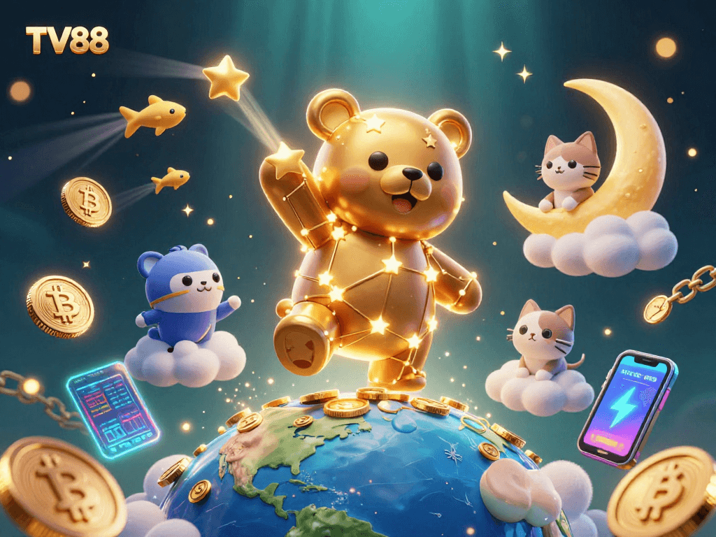 Experience thrilling gameplay at TV88 with a cosmic-themed casino adventure, featuring starry characters and crypto highlights.
