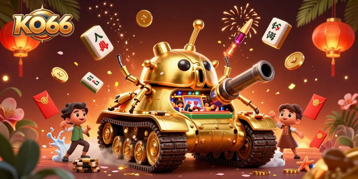 Engage with KO66 through a vibrant 3D casino scene featuring unique gaming elements and a dynamic atmosphere.