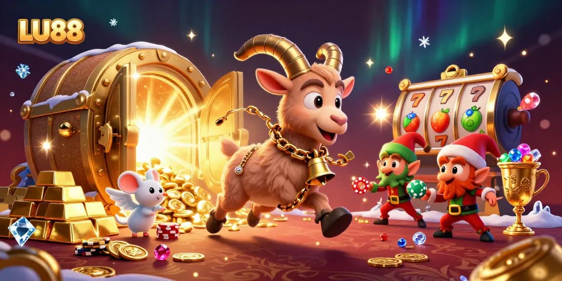 Experience LU88's holiday-horror casino with Krampus, angel mouse, and mischievous elf gremlins.