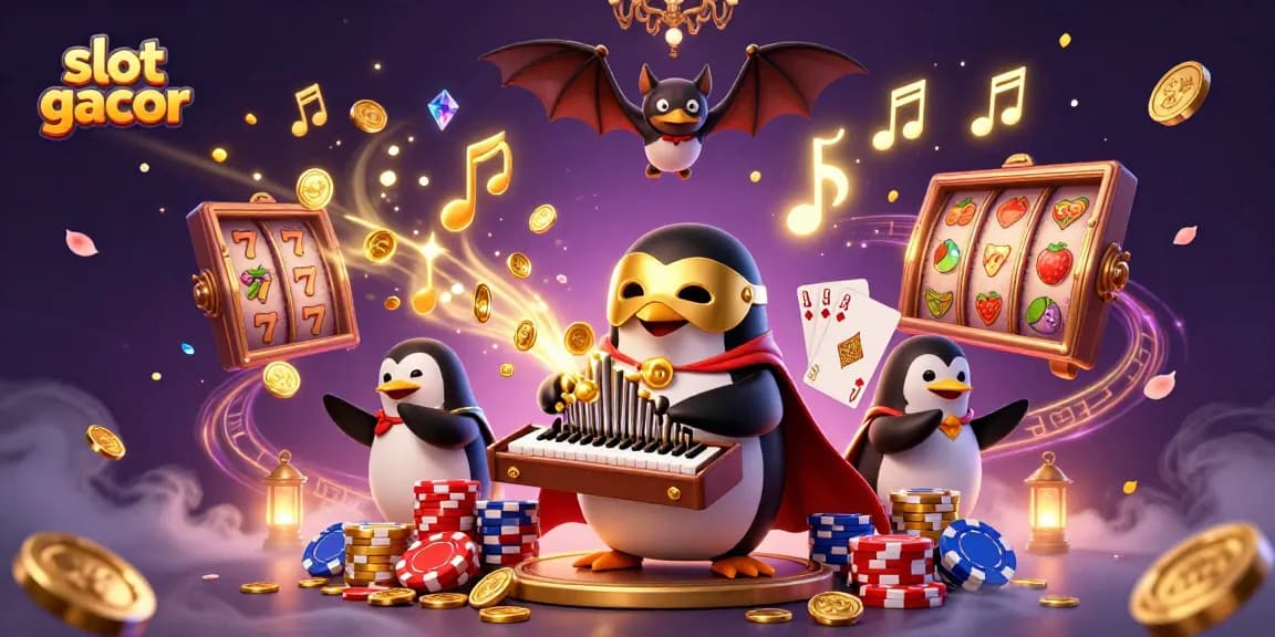 Engage with slot gacor adventures through a vibrant casino illustration featuring animated characters.