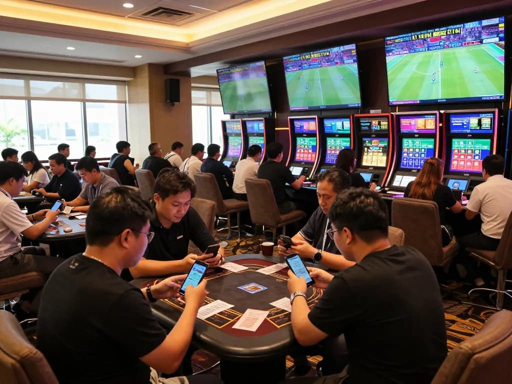 Tỷ lệ kèo nhà cái hôm nay showcased in dynamic sports betting atmosphere at a modern casino.