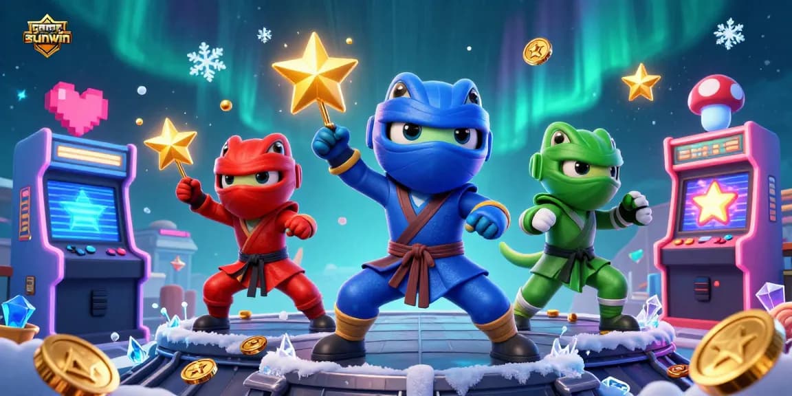 Experience the excitement in game sunwin with vibrant ninja chameleons and arcade machines.