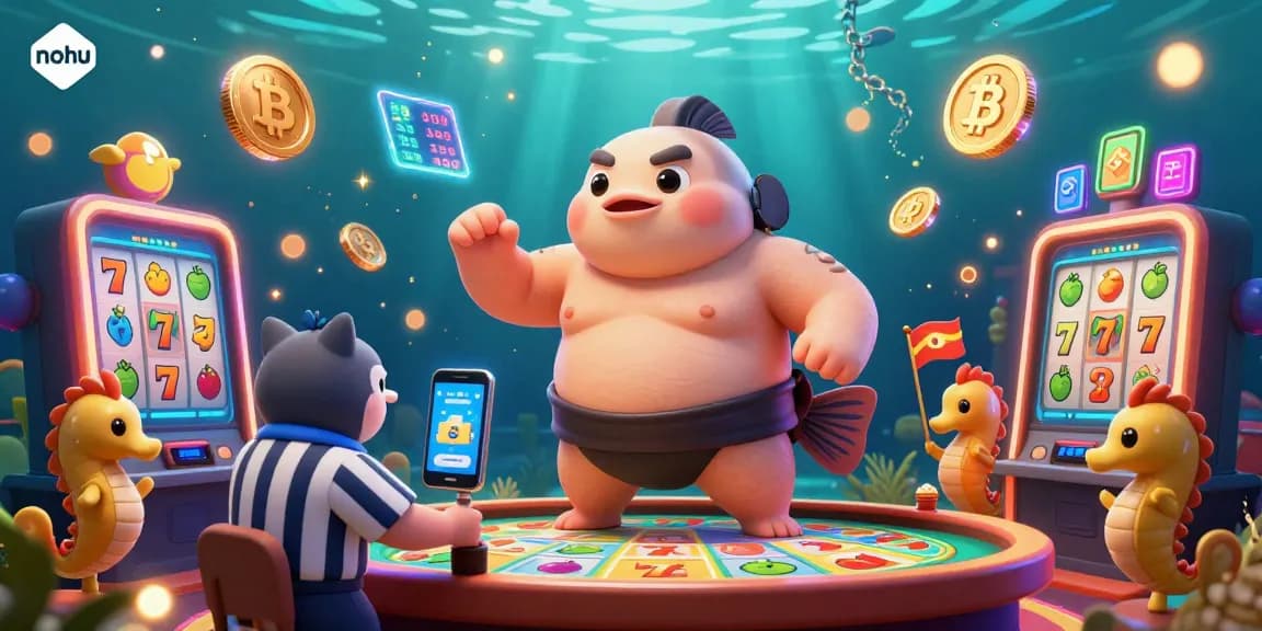 Engage with nohu's thrilling underwater casino adventure featuring a fugu and catfish referee around slot reels.