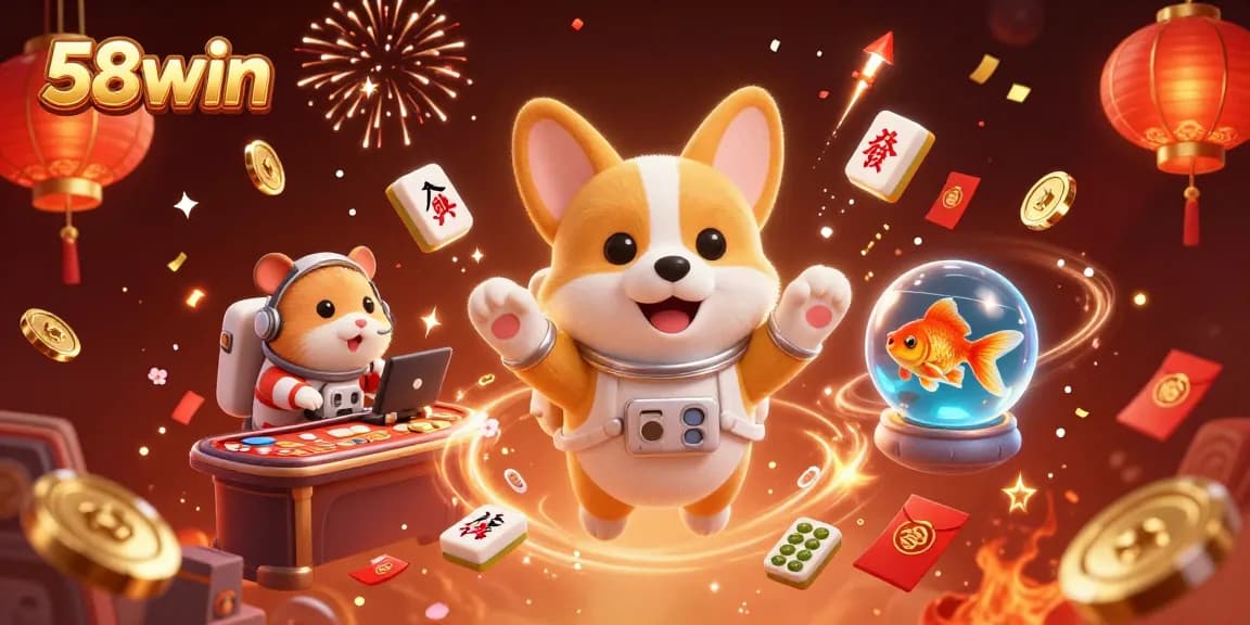 Join the excitement at 58win's vibrant casino scene with playful characters creating winning moments.