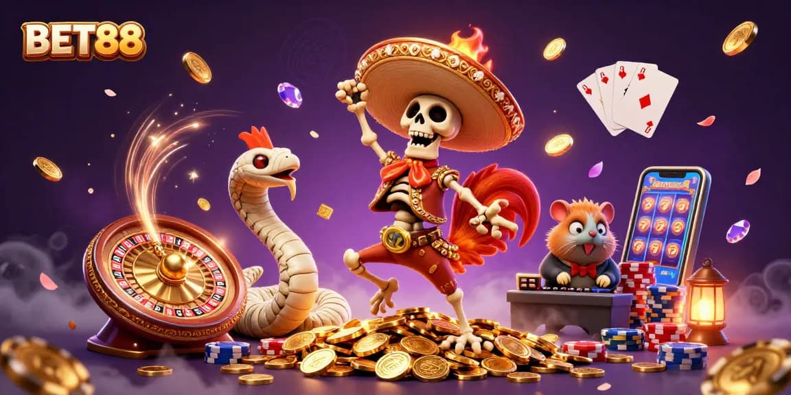 BET88 offers thrilling casino excitement with vibrant characters and dynamic gaming elements.