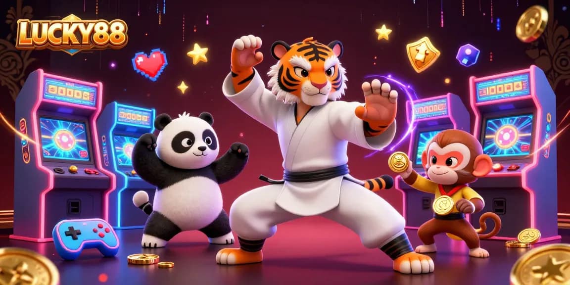 LUCKY88 visuals capture a vibrant casino scene with characters engaging in thrilling gaming excitement.