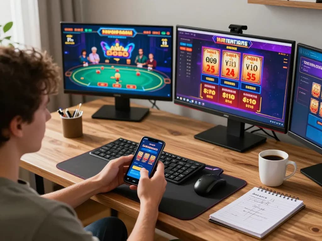 Kuwin casino app shown on smartphone in an engaging online gaming setup at home.