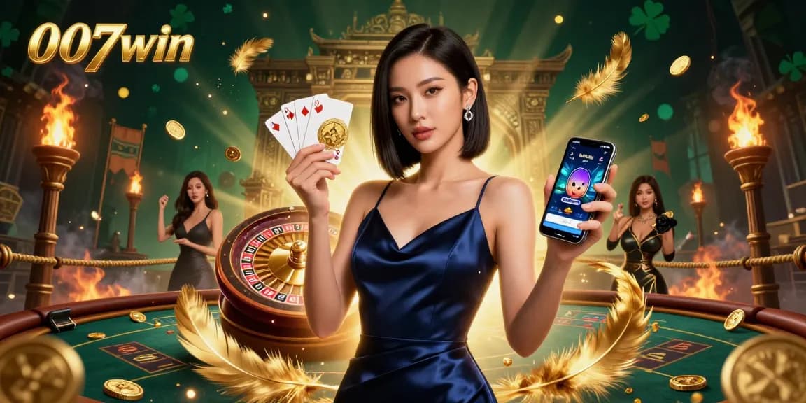 Experience excitement at 007win with stunning visuals, featuring an Asian woman in a stylish casino setting.
