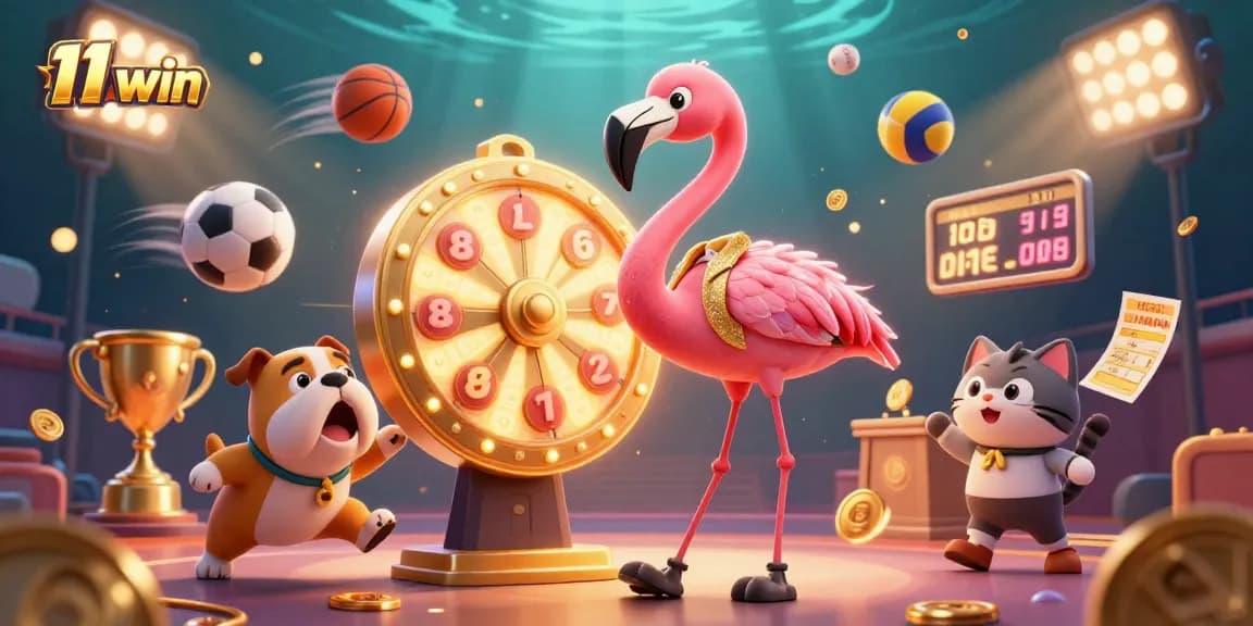 Spin to win with 11 win: a jubilant gaming scene with vibrant characters and dynamic action.