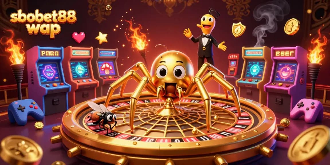 Bet on sbobet88 wap with thrilling action as a fly nervously places bets near a roulette web spun by a golden spider.