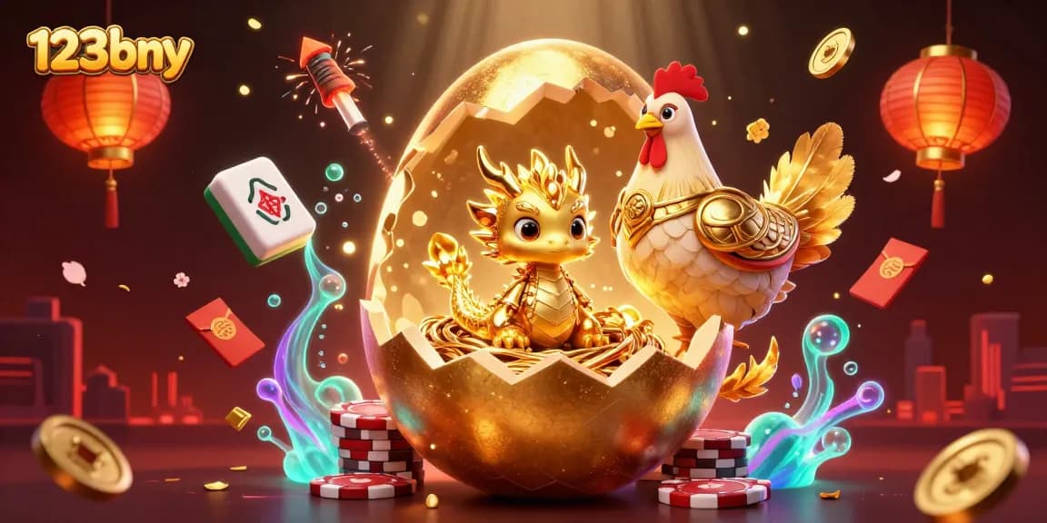 Engage in thrilling gameplay at 123bny with a dynamic 3D scene of a golden dragon amidst poker chips.