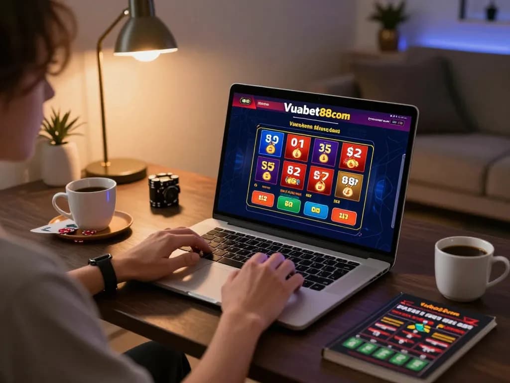 Person engaged in online gaming with Vuabet88com interface, enjoying a strategic and immersive betting experience.
