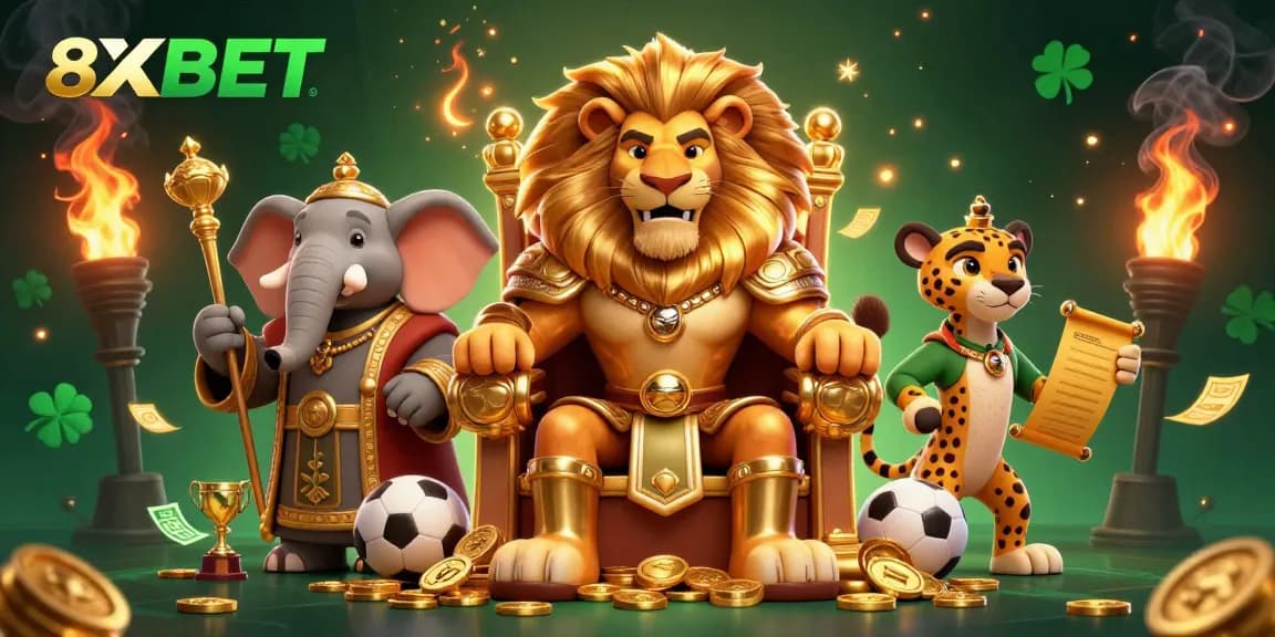Engage with the dynamic world of 8XBET sports betting in this vivid illustration featuring a lion king.
