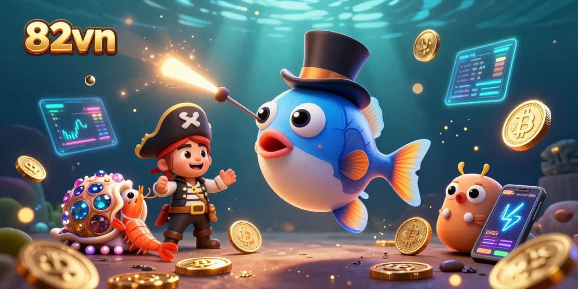 Spin to win at 82vn with glowing coins and treasure-filled sea creatures in an exciting underwater scene.