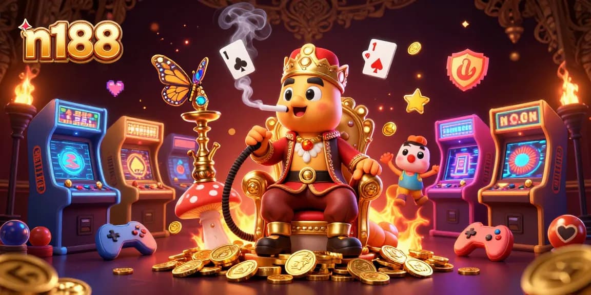 Experience n188 thrills with a 3D cartoon scene of vibrant gaming and fragrant fun.