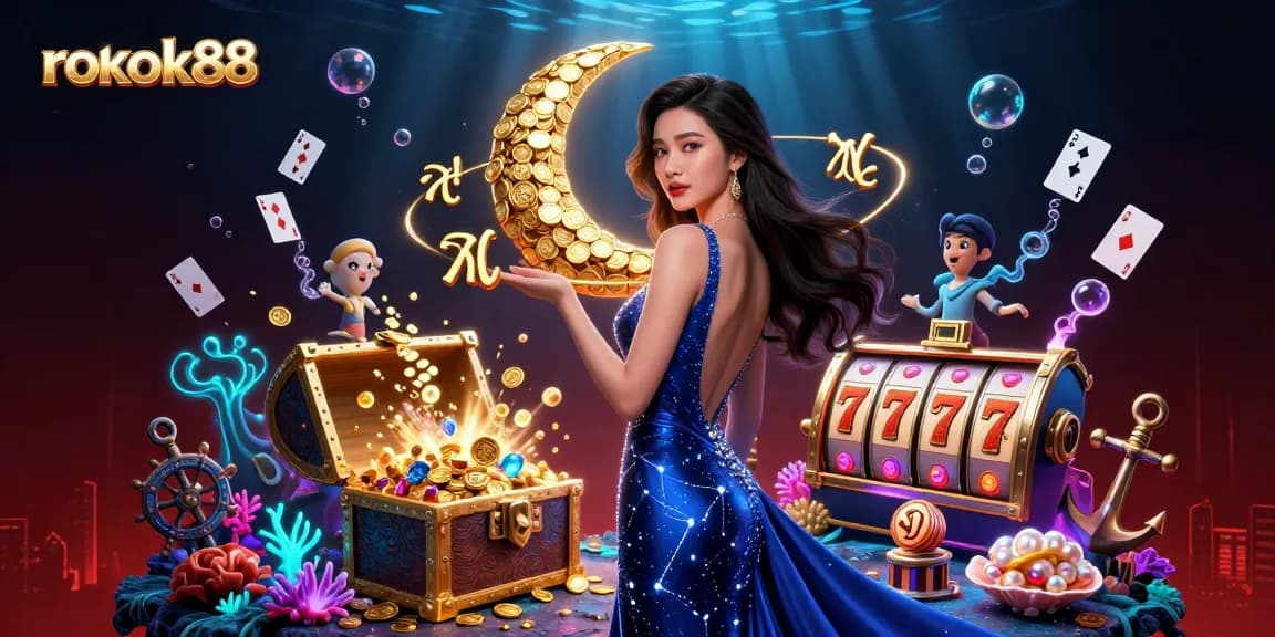 Experience the thrill of rokok88 with a dazzling casino scene filled with dynamic gaming elements.