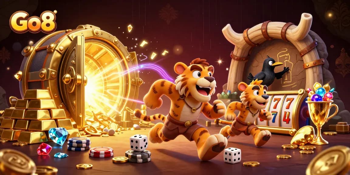 Experience thrilling wins at Go8 with 3D caveman casino action filled with gold treasures.