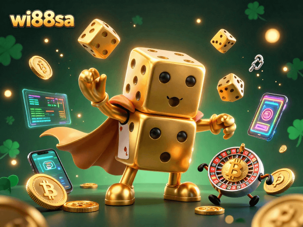 Experience exciting gaming moments with the vibrant, 3D illustration showcasing wi88sa's dynamic features.
