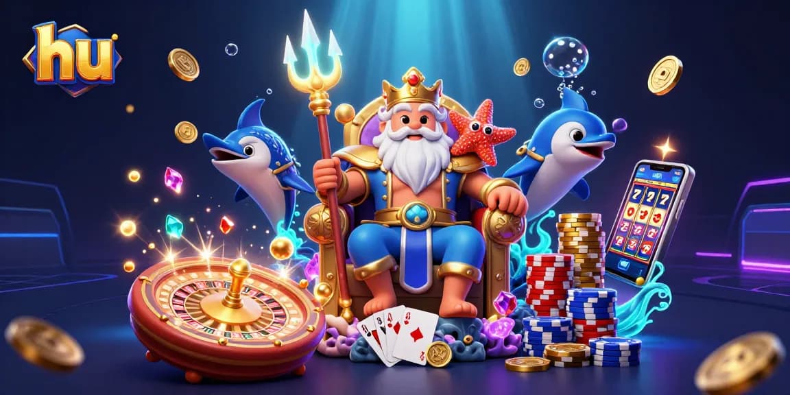 Experience winning moments at hu with 3D casino characters surrounded by dazzling game elements.