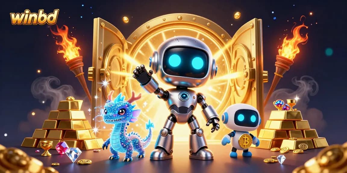 Experience the thrill of winning at winbd with a vibrant 3D casino illustration showcasing dynamic game elements.