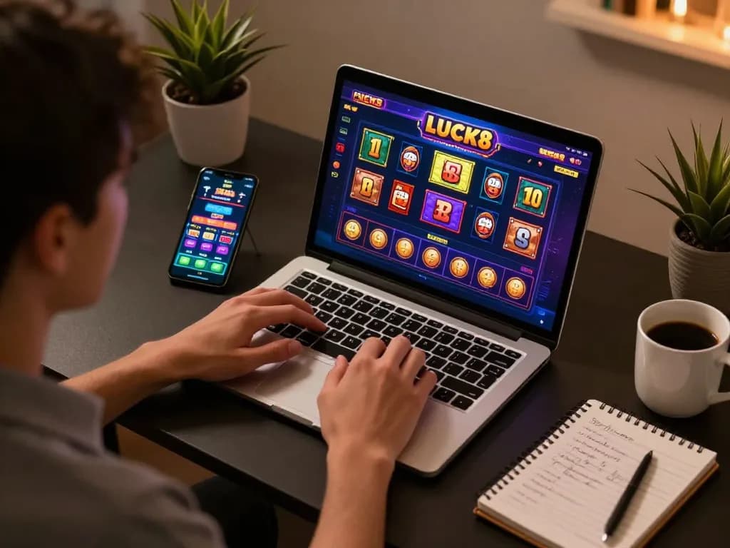 Người chơi LUCK8 đang lập chiến lược đặt cược trong phiên chơi game trực tuyến tại nhà.