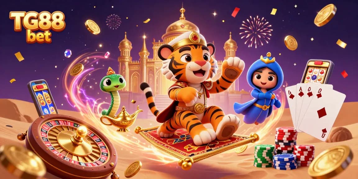 Experience the thrill of TG88 bet with vibrant casino elements and captivating characters