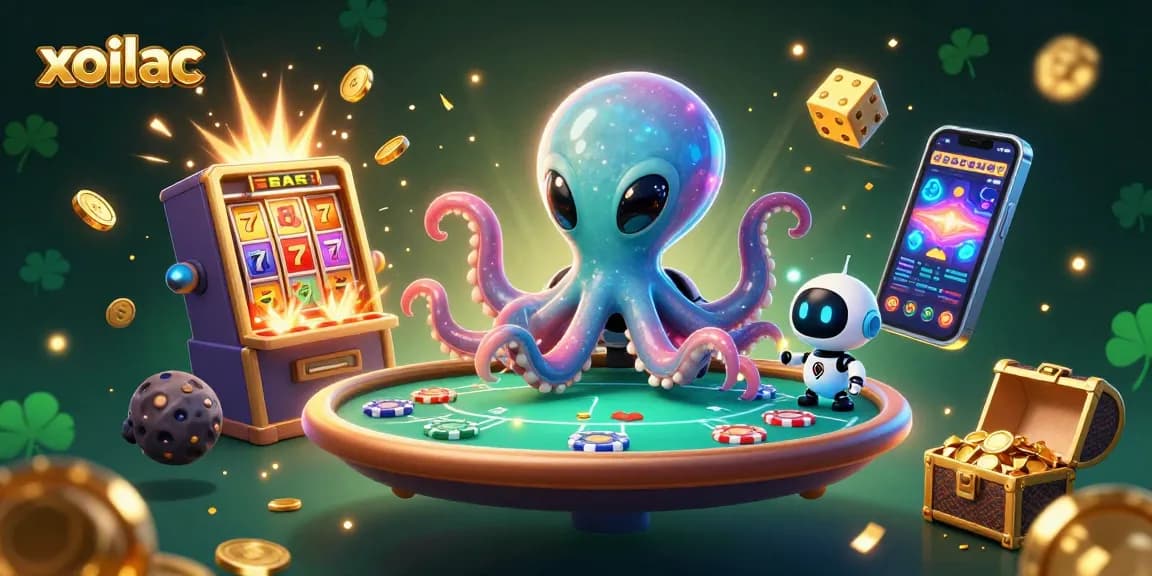 Xoilac showcases a thrilling game with a vibrant alien octopus and dynamic casino elements.
