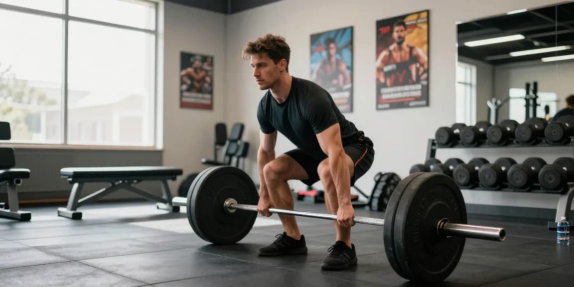 Fitness-Training im Steroidshop mit Bodybuilder beim Kreuzheben