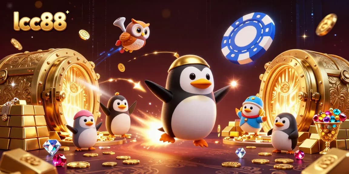 Experience thrilling gameplay with lclc88 as the golden penguin travels through a dazzling casino universe.