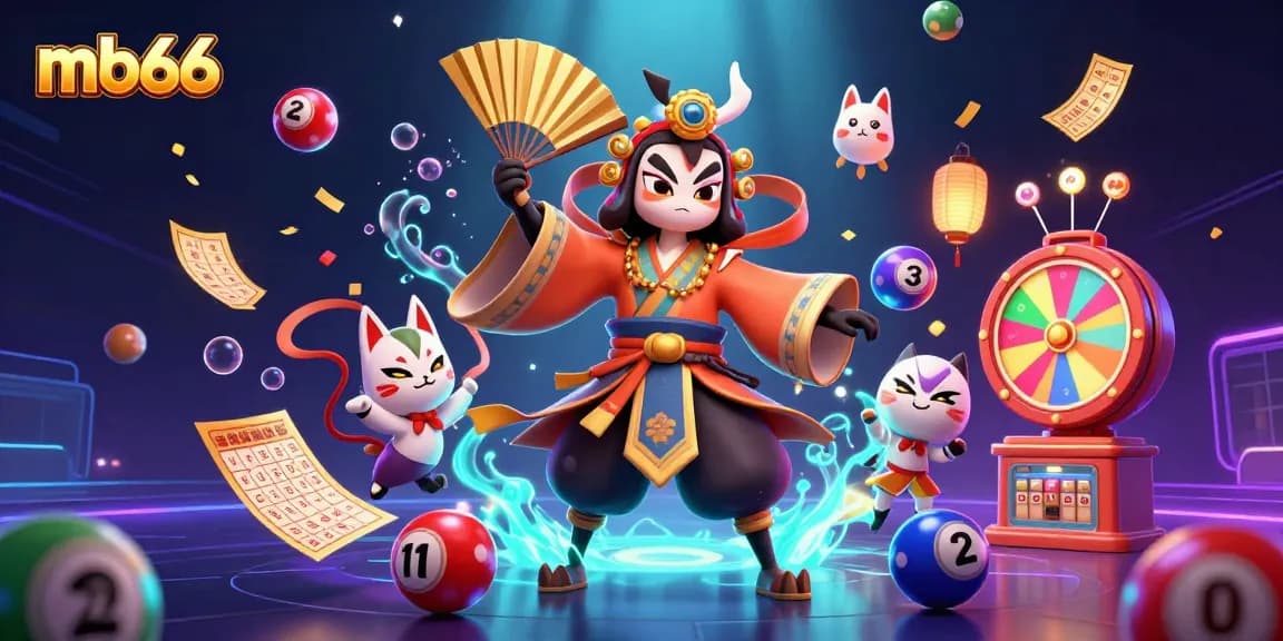 Engage with thrilling casino action at mb66 with a vibrant, festive atmosphere depicted in this 3D illustration.