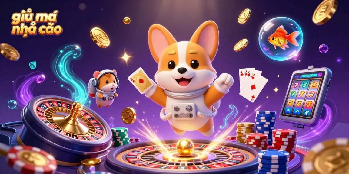 Win big with giải mã nhà cái at a futuristic casino in space featuring floating characters and golden coins.