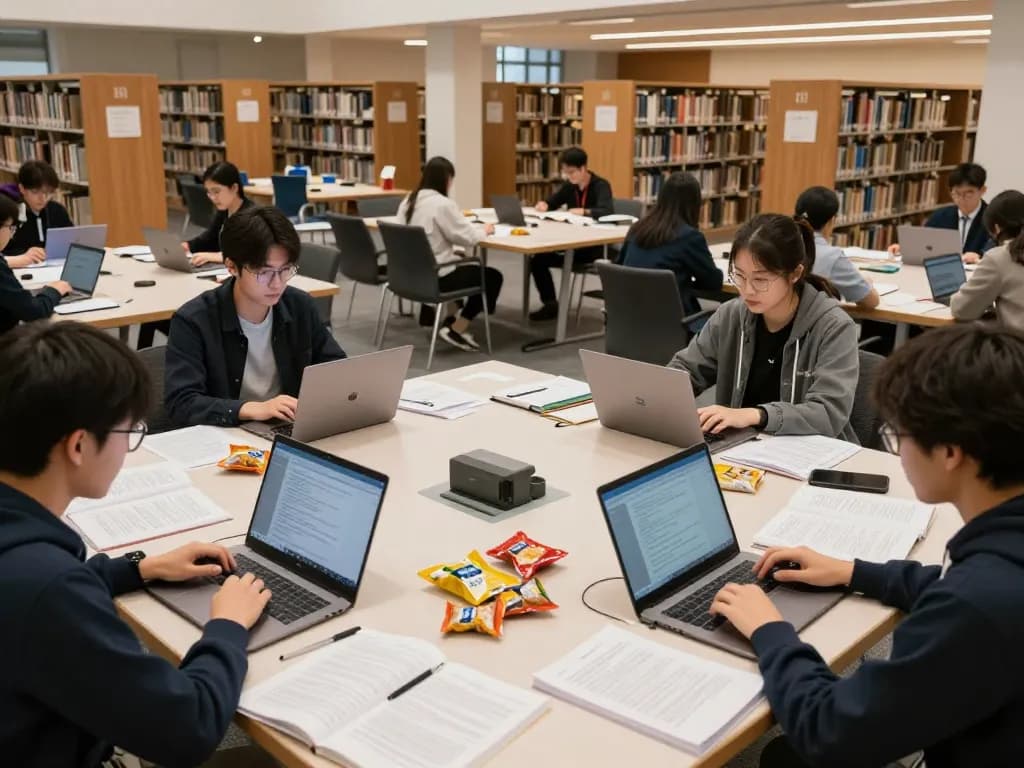 Students using a KI Detektor Uni in an academic setting to analyze texts for AI similarity.