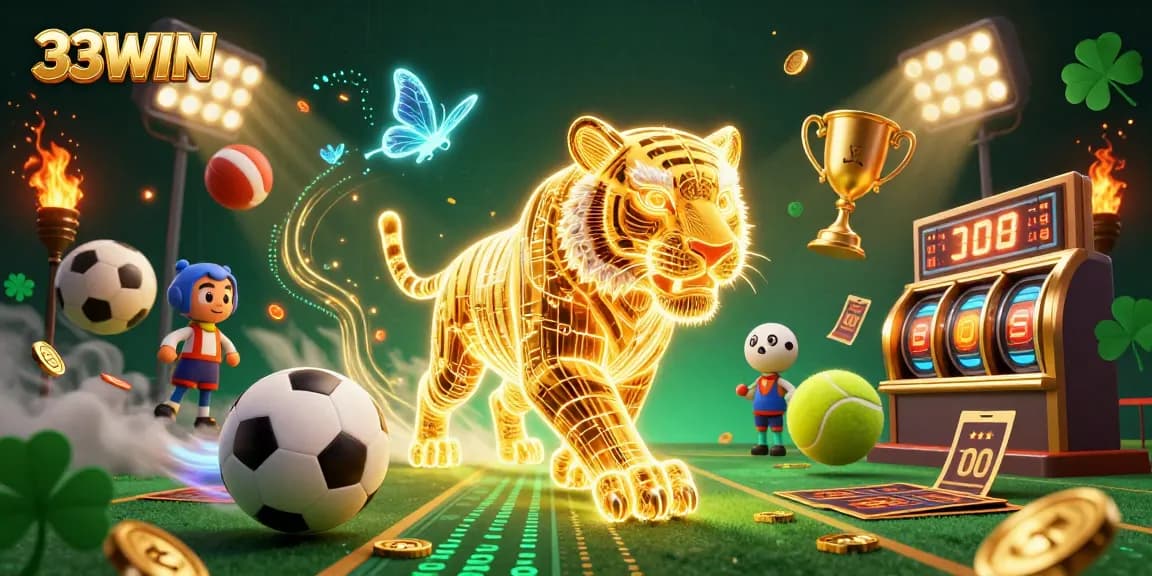 Experience thrilling gaming with the vibrant 33WIN digital casino landscape alive with neon elements.