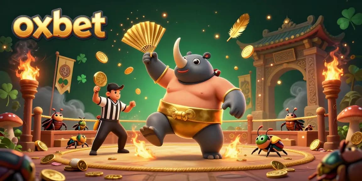 Experience thrilling gameplay at oxbet with a vibrant scene of sumo beetles amidst a dynamic betting arena.