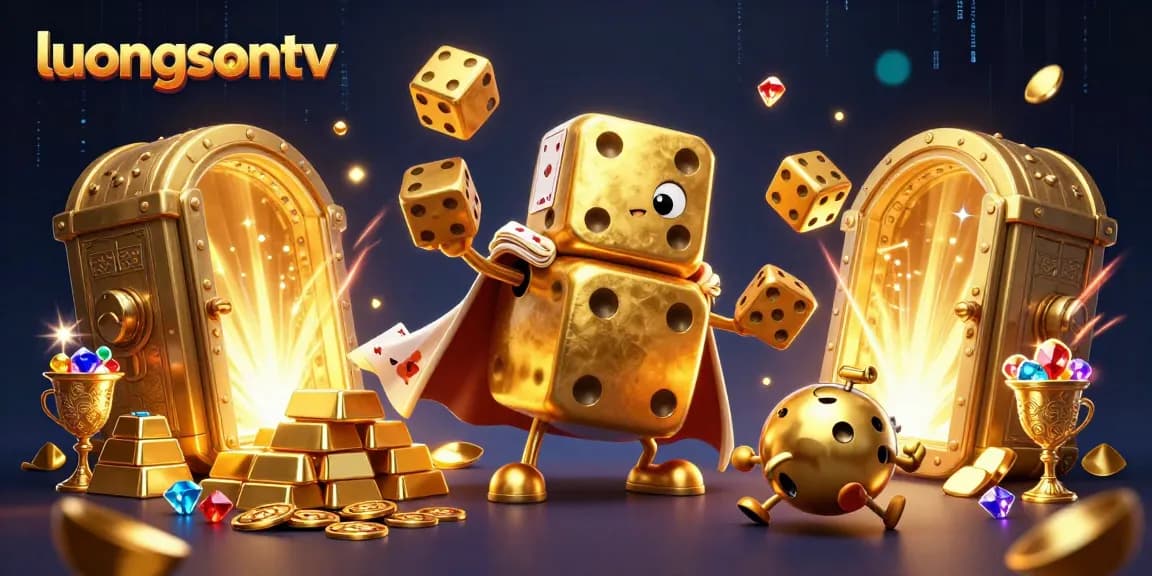 Experience excitement at luongsontv with a golden dice golem in a dazzling casino scene.