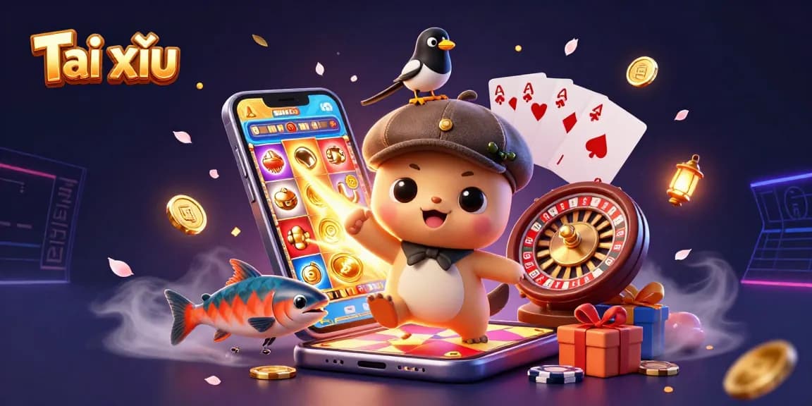 Engage with Tài xỉu in a vibrant, dynamic 3D casino scene full of excitement and gaming elements.
