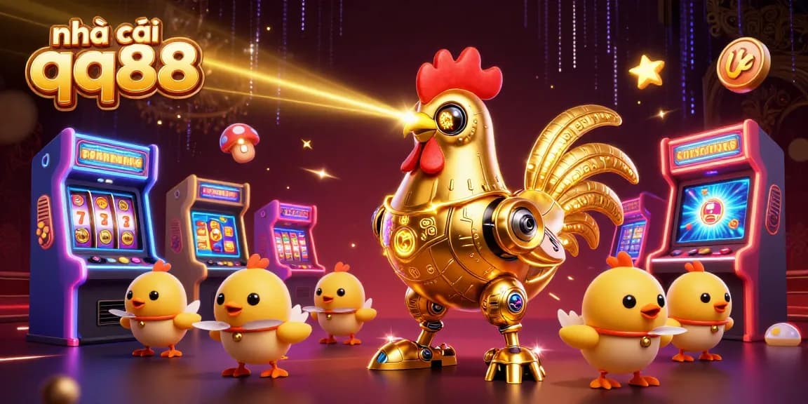 Engage with the nhà cái qq88 immersive gaming experience featuring dynamic slots, robo-chickens, and neon visuals.
