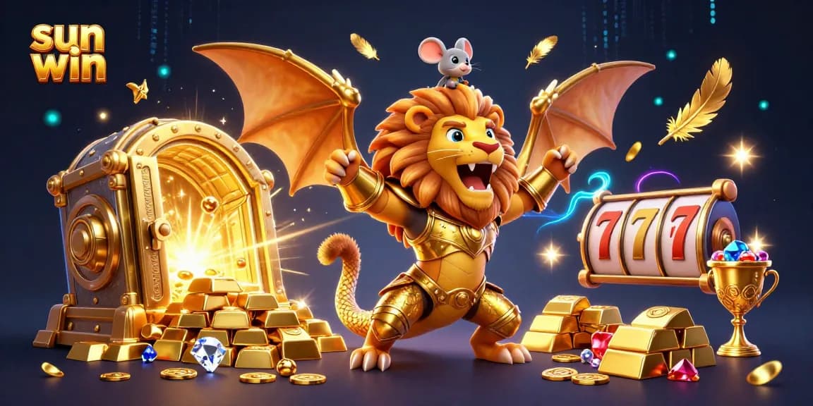 Experience the thrill with sun win as the chimera roars triumphantly in this vibrant casino scene.